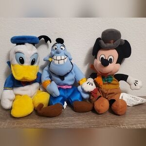 Vintage Disney Character Bean Bag Plush Toy Set - Donald Duck Mickey Mouse,Genie